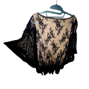 Lace overlay batwing shirt